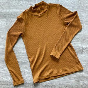 Orange Mockneck Ribbed Long-sleeved Shirt